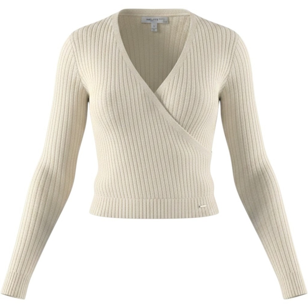 Hollister White Long Sleeve Wrap Ribbed Cropped Sweater Top Women's Size Large